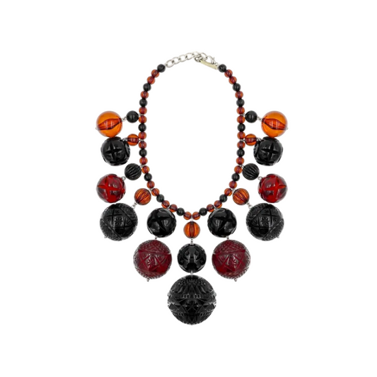 Etched Bib Necklace Black & Amber