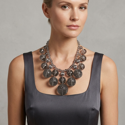 Crystalline Bib Necklace Dark Grey