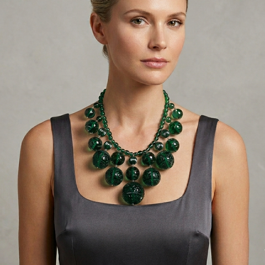 Etched Bib Necklace Emerald Green