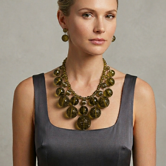 Crystalline Bib Necklace Olive