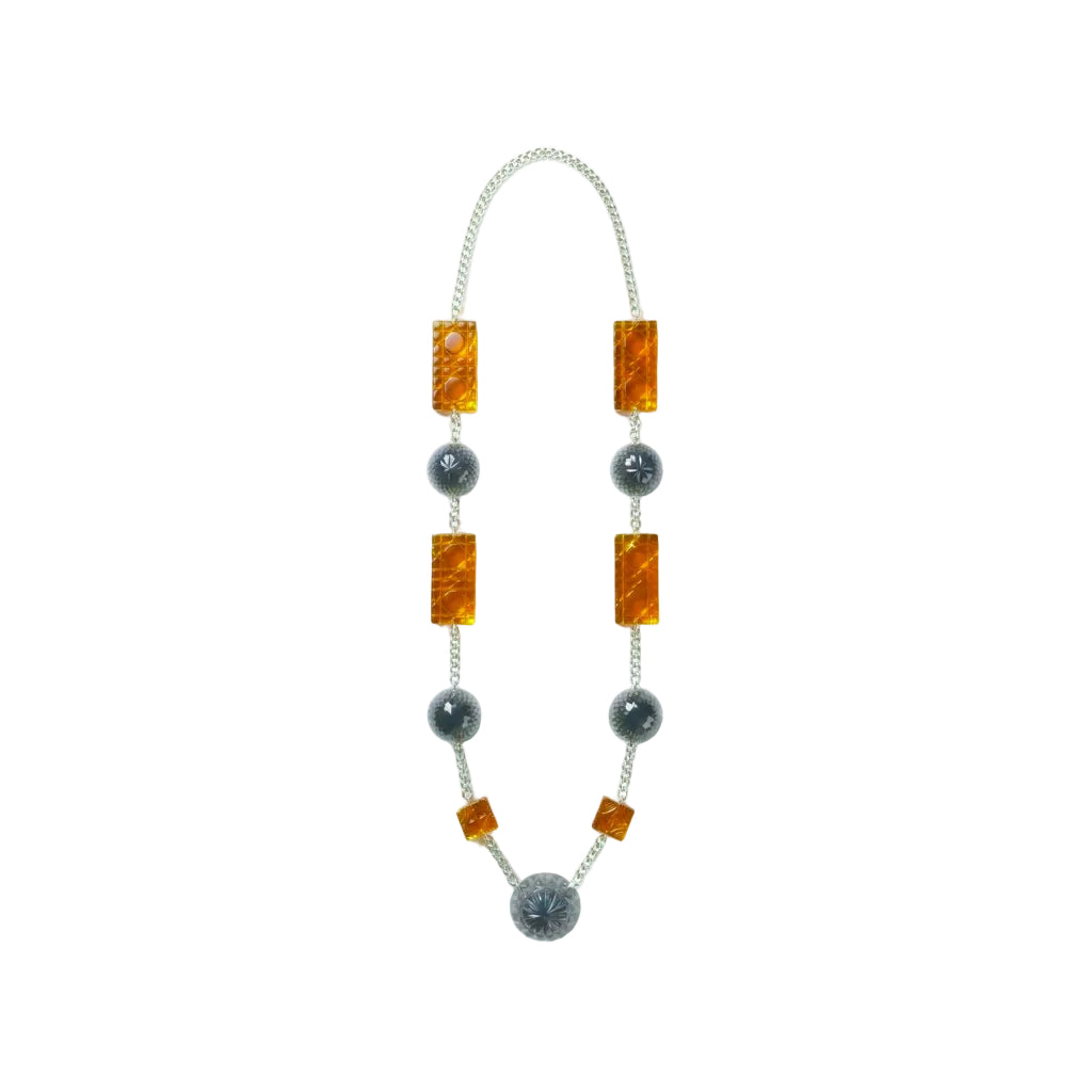 30% OFF  Extra Long Square & Disc Necklace Amber & Black