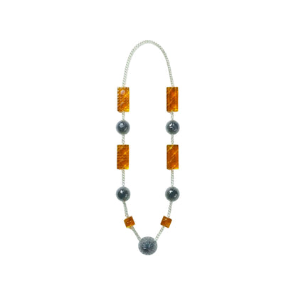30% OFF  Extra Long Square & Disc Necklace Amber & Black