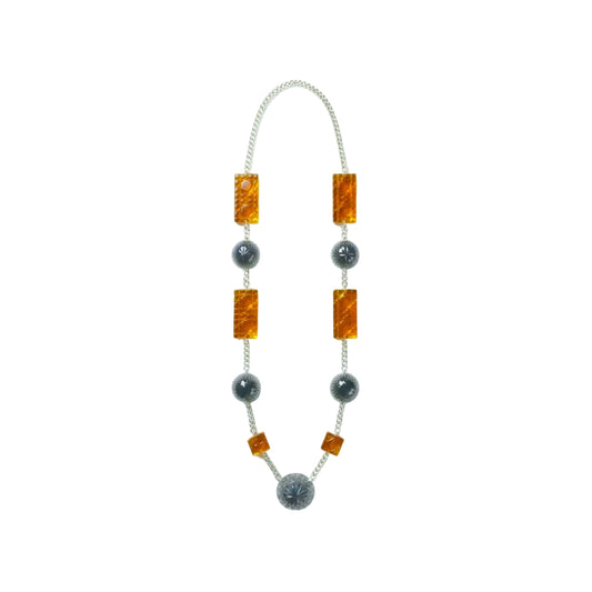 30% OFF  Extra Long Square & Disc Necklace Amber & Black