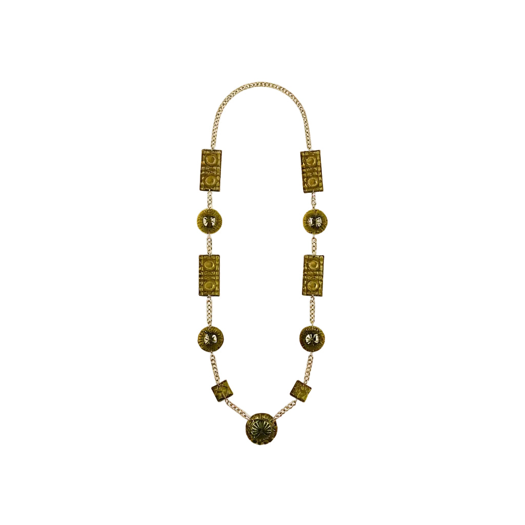 Extra Long Square & Disc Necklace Olive
