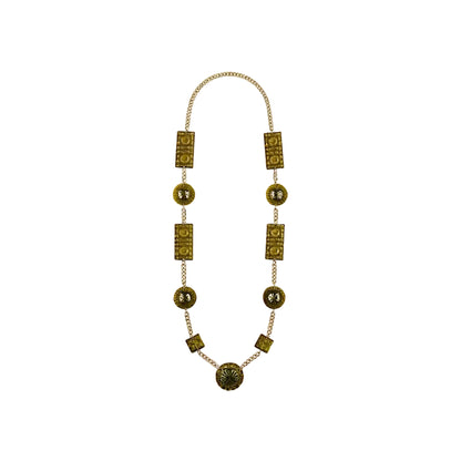 Extra Long Square & Disc Necklace Olive