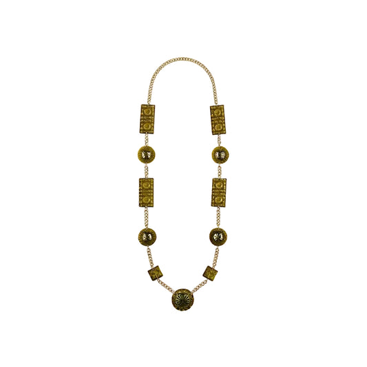 Extra Long Square & Disc Necklace Olive