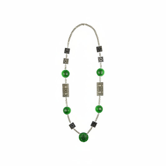 30% OFF Extra Long Square & Disc Necklace Emerald Green & Grey