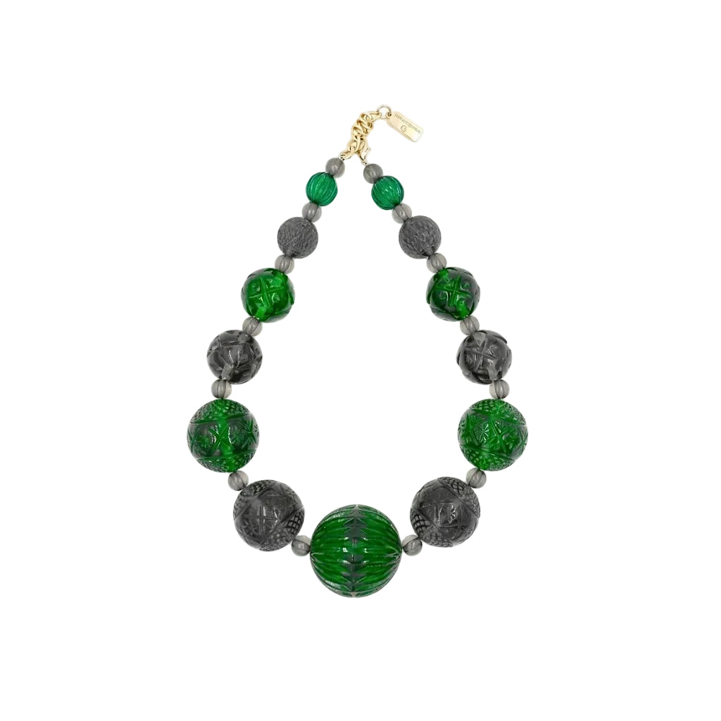 30% OFF Statement Sphere Necklace Emerald Green & Grey