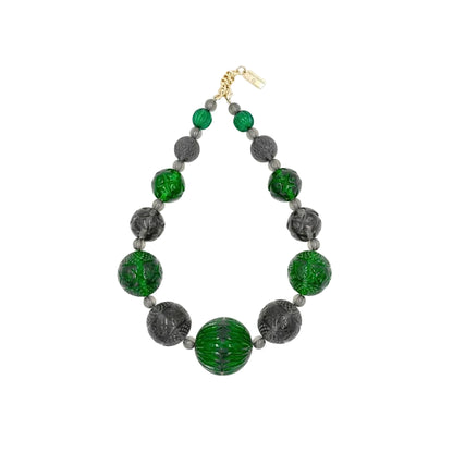 30% OFF Statement Sphere Necklace Emerald Green & Grey