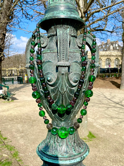 Beaded Layer Necklace Emerald Green & Grey