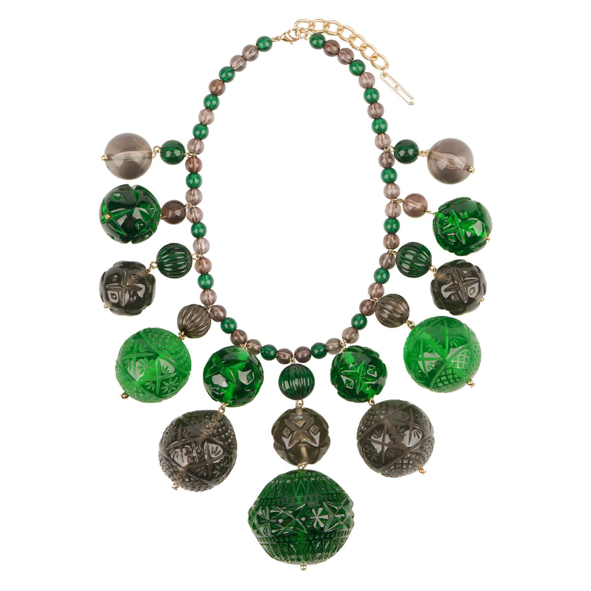 Etched Bib Necklace Emerald Green & Grey