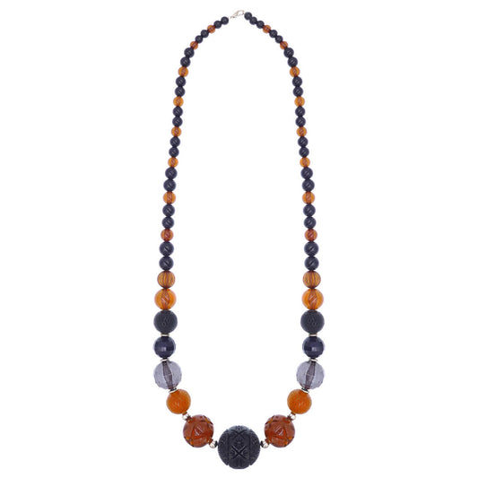 60% OFF Extra Long Beaded Necklace Amber & Black