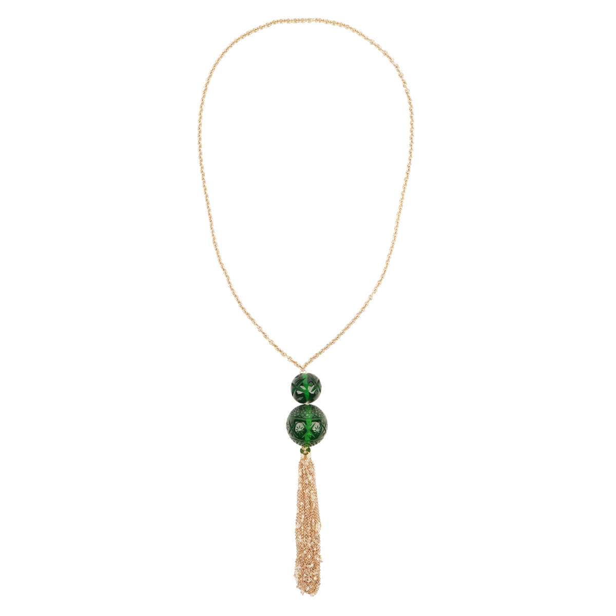 40% OFF Dual Ball Long Tassel Necklace Emerald Green