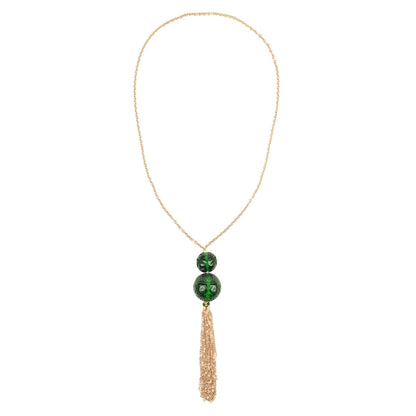 40% OFF Dual Ball Long Tassel Necklace Emerald Green