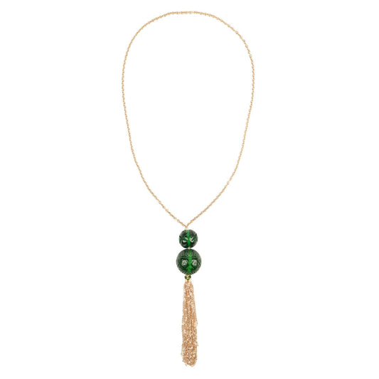 Dual Ball Long Tassel Necklace Emerald Green