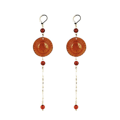 Long String Disc Earrings Amber