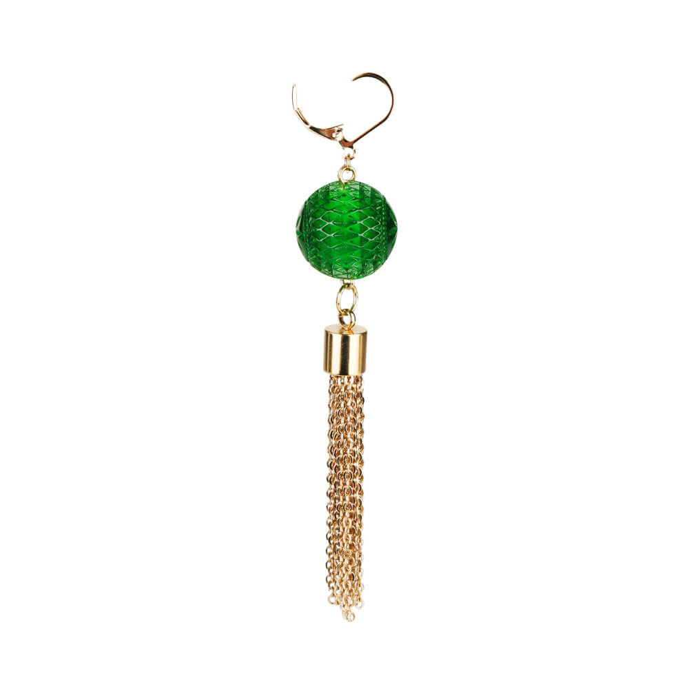 NEW IN Long Tassel Frosted Ball Earrings Emerald Green