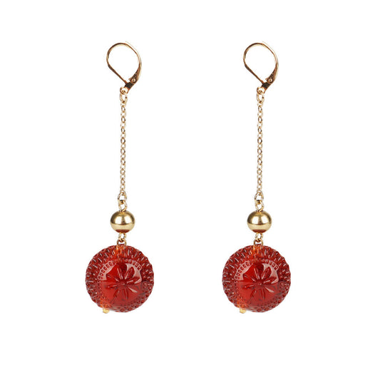 Frosted Ball Drop Earrings Amber