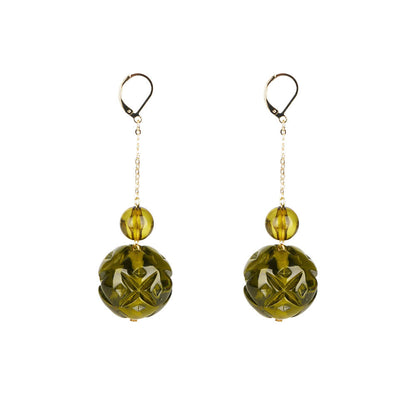 [SAMPLE SALE] Crystal Ball Drop Earrings Olive