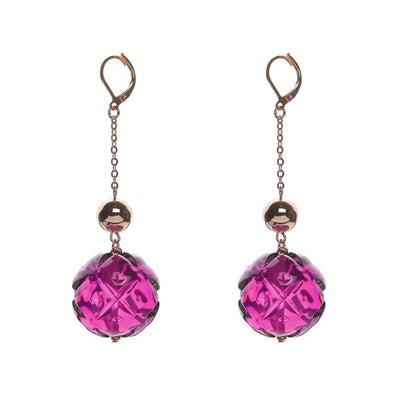 Crystal Ball Drop Earrings Deep Purple