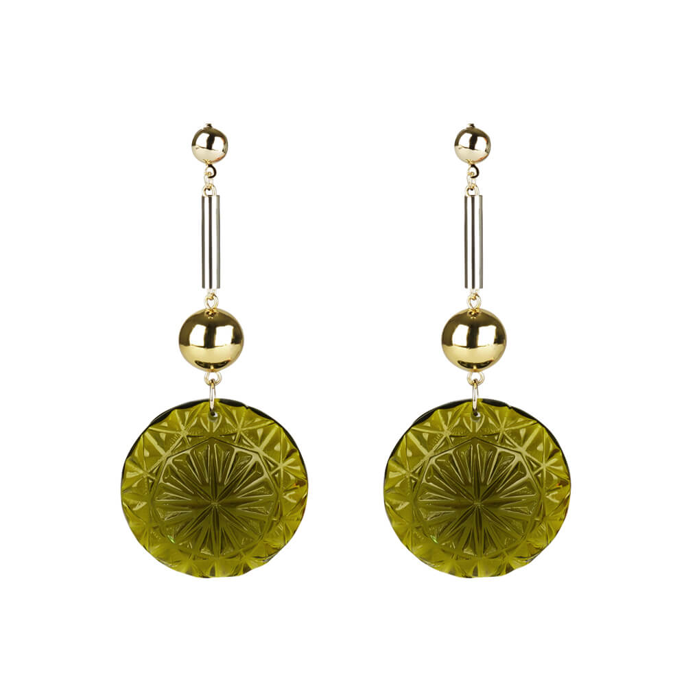 NEW IN Large Disc Bar Earrings Olive