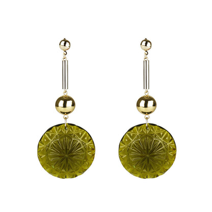 [SAMPLE SALE] Large Disc Bar Earrings Olive