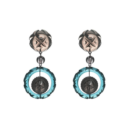 Frosted Ball & Circle Stud Earrings Indigo & Grey