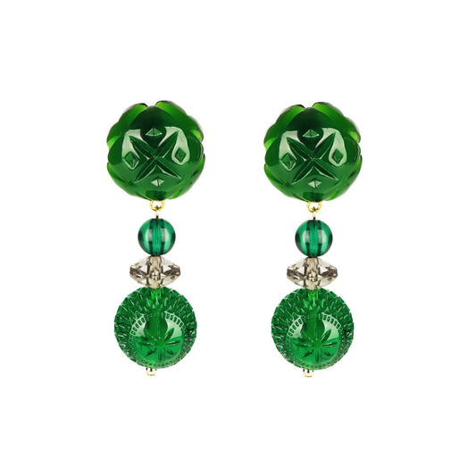 Multi Ball Stud Earrings Emerald Green & Grey