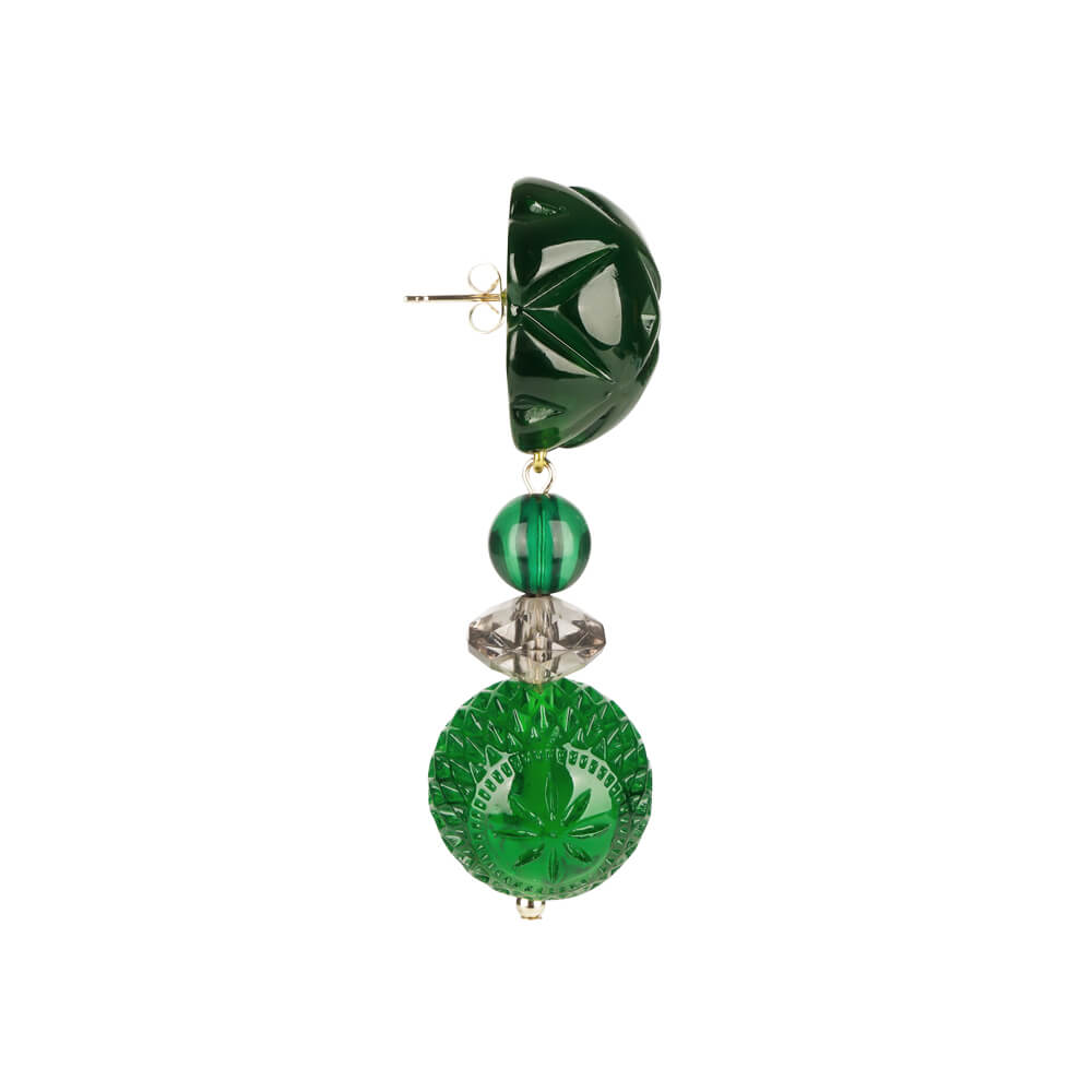 Multi Ball Stud Earrings Emerald Green & Grey