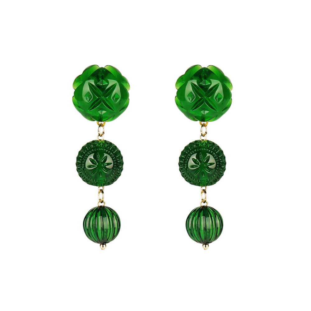 NEW IN Etched Drip Stud Earrings Emerald Green