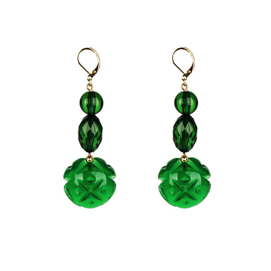 SAMPLE SALE Semi Ball Beaded Earrings Emerald Green