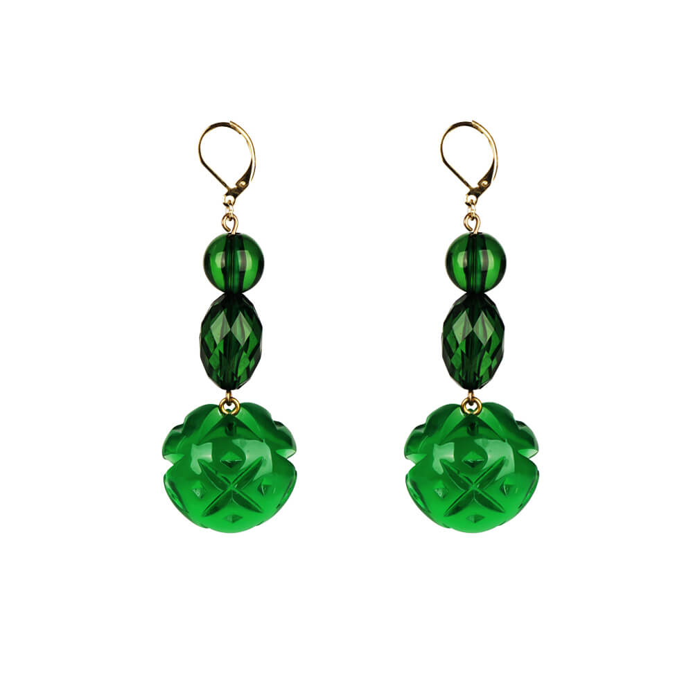 Semi Ball Beaded Earrings Emerald Green