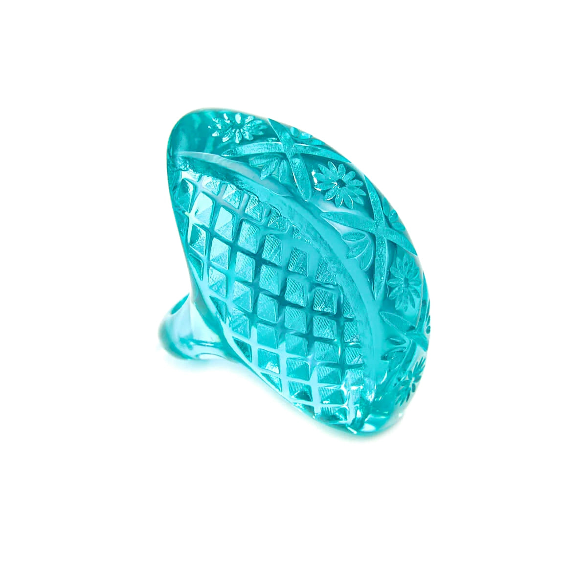 Etched Oval Ring Aqua