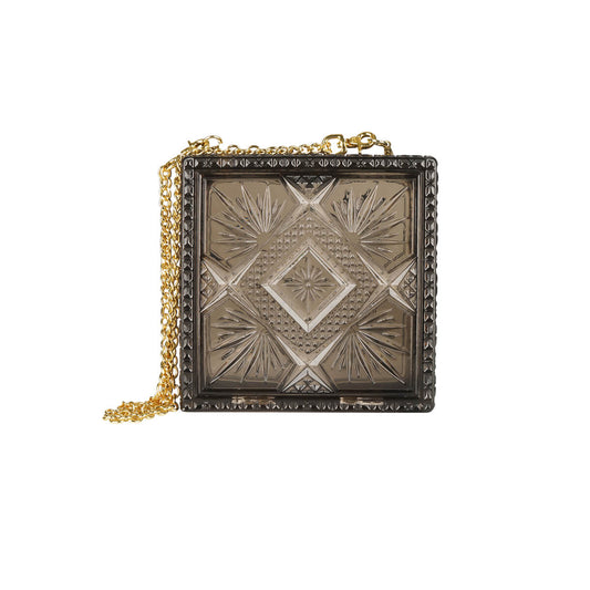 30% OFF Hand Carved Box Clutch Dark Grey
