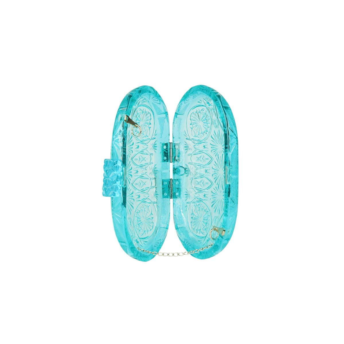 Hand Carved Oval Clutch Aqua