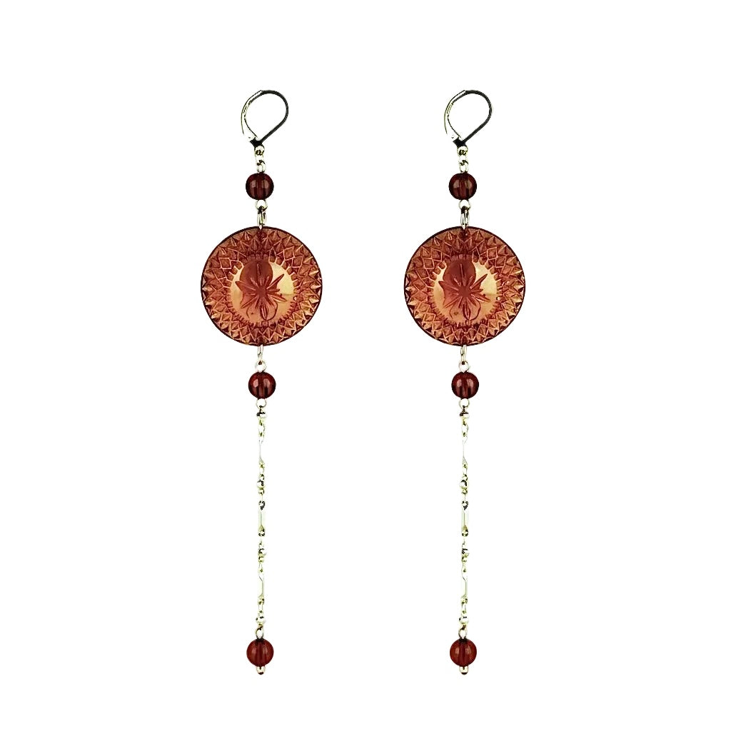 Long String Disc Earrings Amber