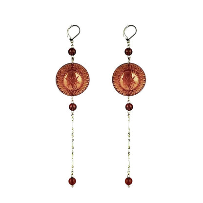 Long String Disc Earrings Amber