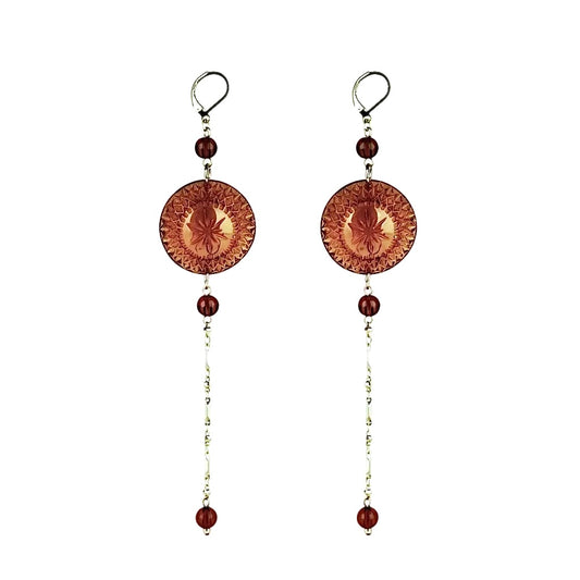Long String Disc Earrings Amber