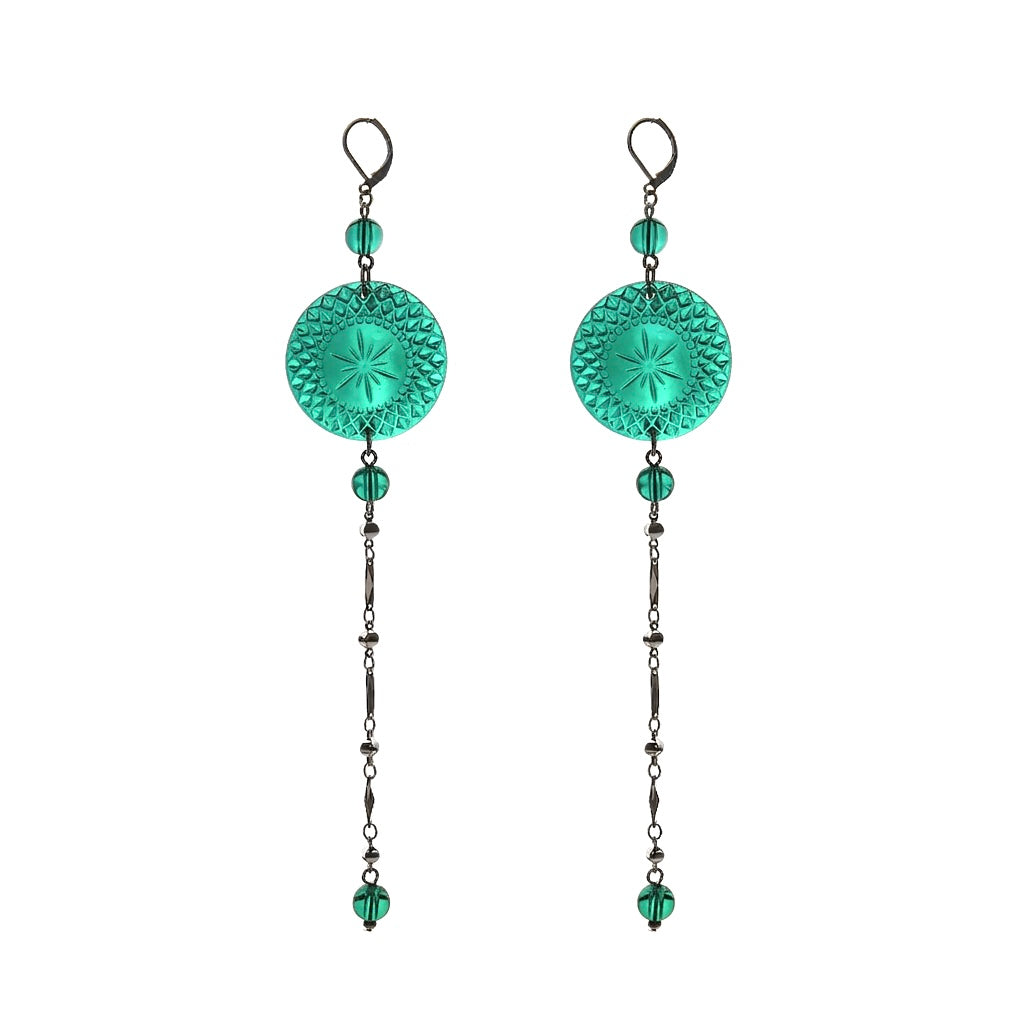 Long String Disc Earrings Turquoise