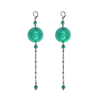 Long String Disc Earrings Turquoise