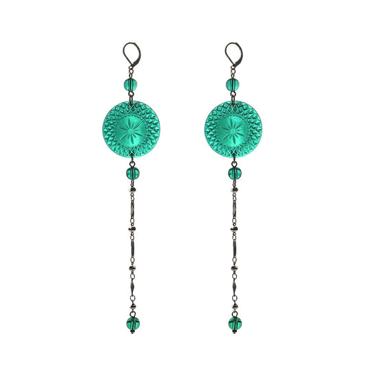 Long String Disc Earrings Turquoise