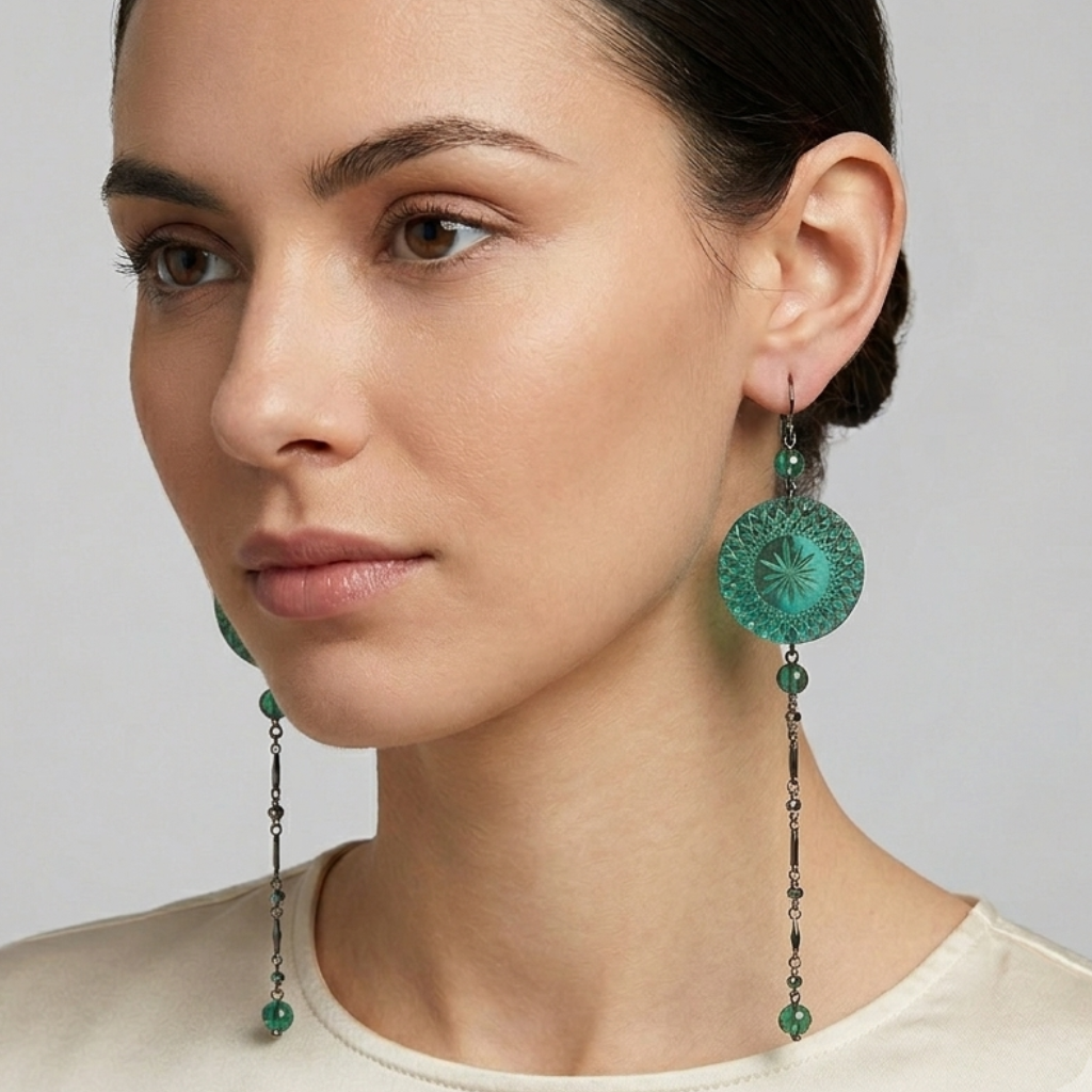 Long String Disc Earrings Turquoise