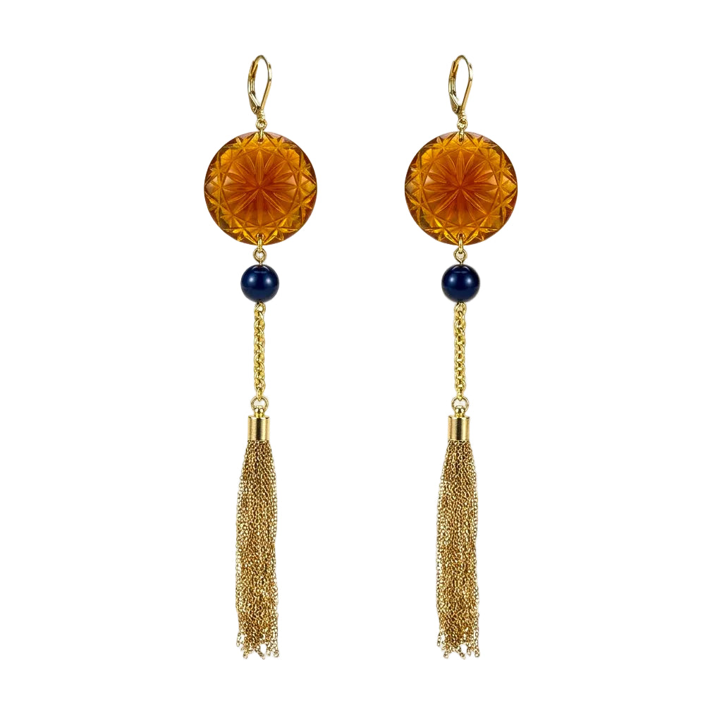 [FINAL SALE 40% OFF] Long Tassel Disc Earrings Amber