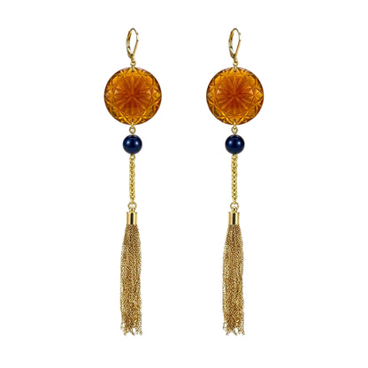 [FINAL SALE 40% OFF] Long Tassel Disc Earrings Amber