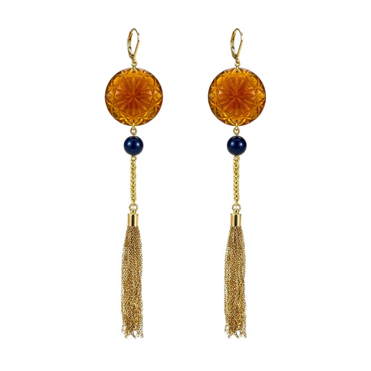 [FINAL SALE 40% OFF] Long Tassel Disc Earrings Amber