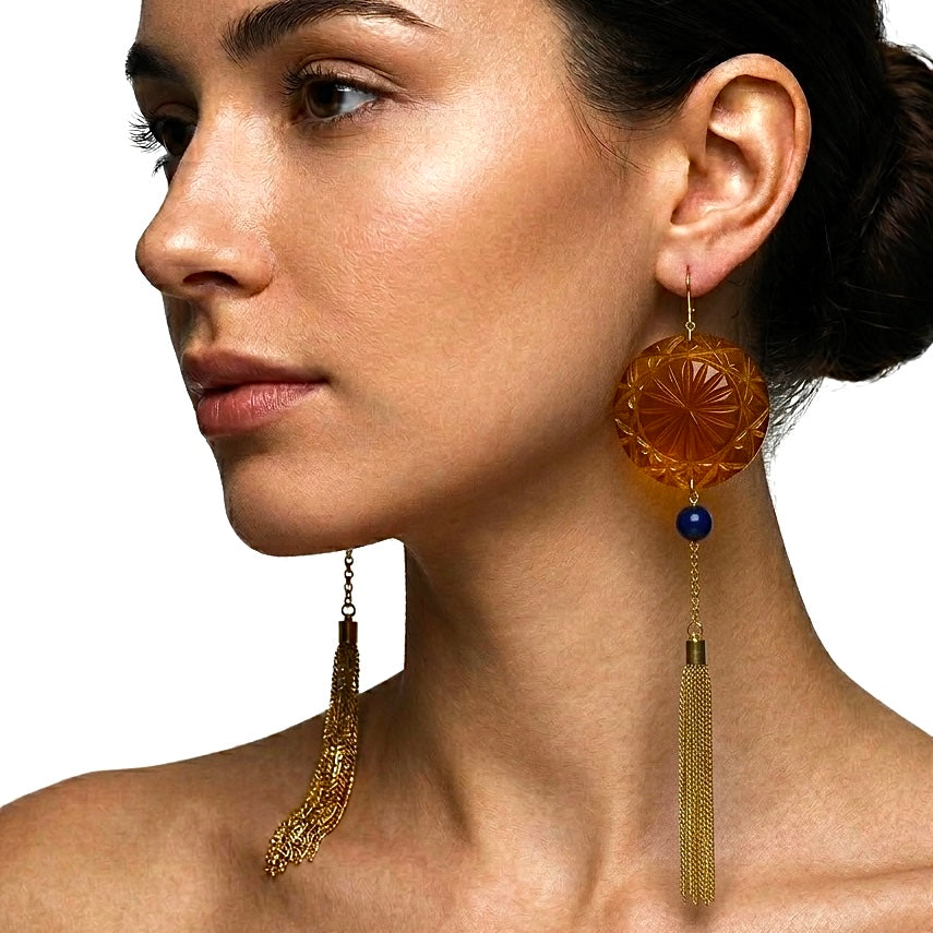 [FINAL SALE 40% OFF] Long Tassel Disc Earrings Amber