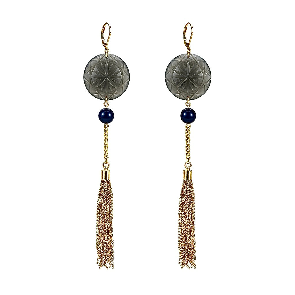 [FINAL SALE 40% OFF] Long Tassel Disc Earrings Grey
