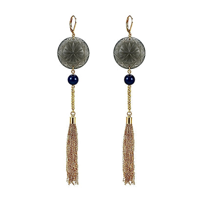 [FINAL SALE 40% OFF] Long Tassel Disc Earrings Grey