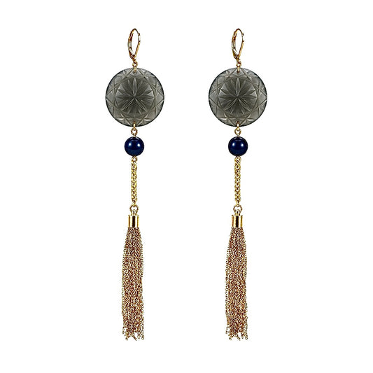 [FINAL SALE 40% OFF] Long Tassel Disc Earrings Grey