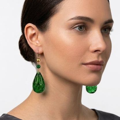 Etched Teardrop Earrings Emerald Green